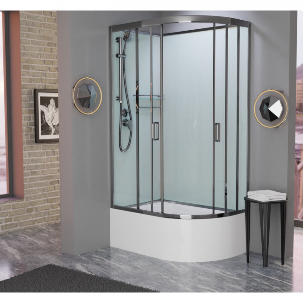 Душевая кабина Frank F412/2L/R М Brilliant без крыши, 120 x 80 см, высокий поддон, стекла матовые, профиль хром, 20107/20109 