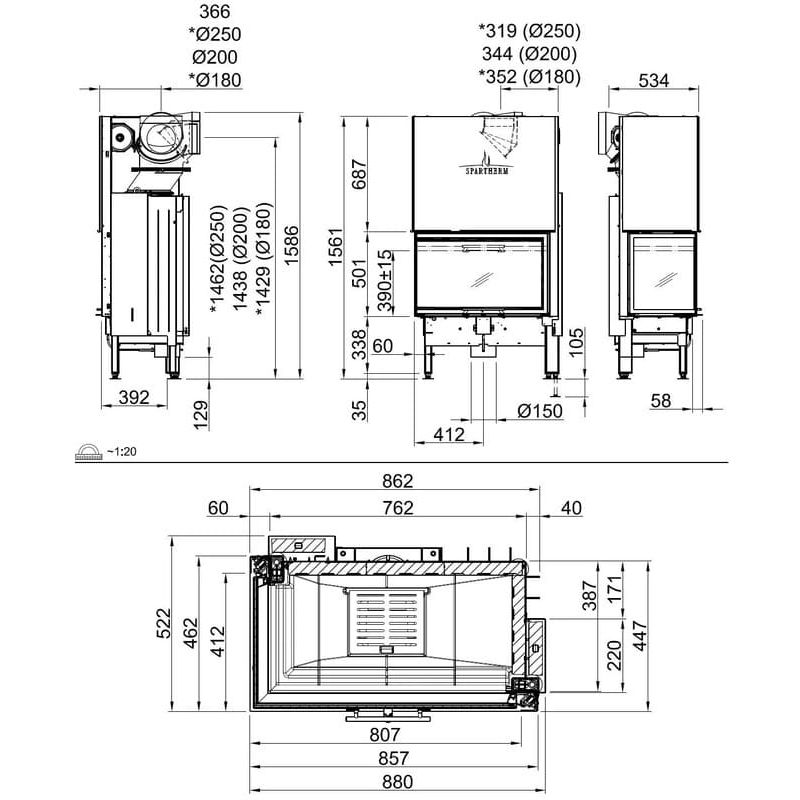 Каминная топка SPARTHERM Varia 2L-80h чёрный шамот 