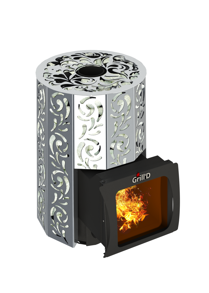 Дровяная печь для бани Grill’D Violet Steel Short Window Max (Камень колотый 100 кг) 