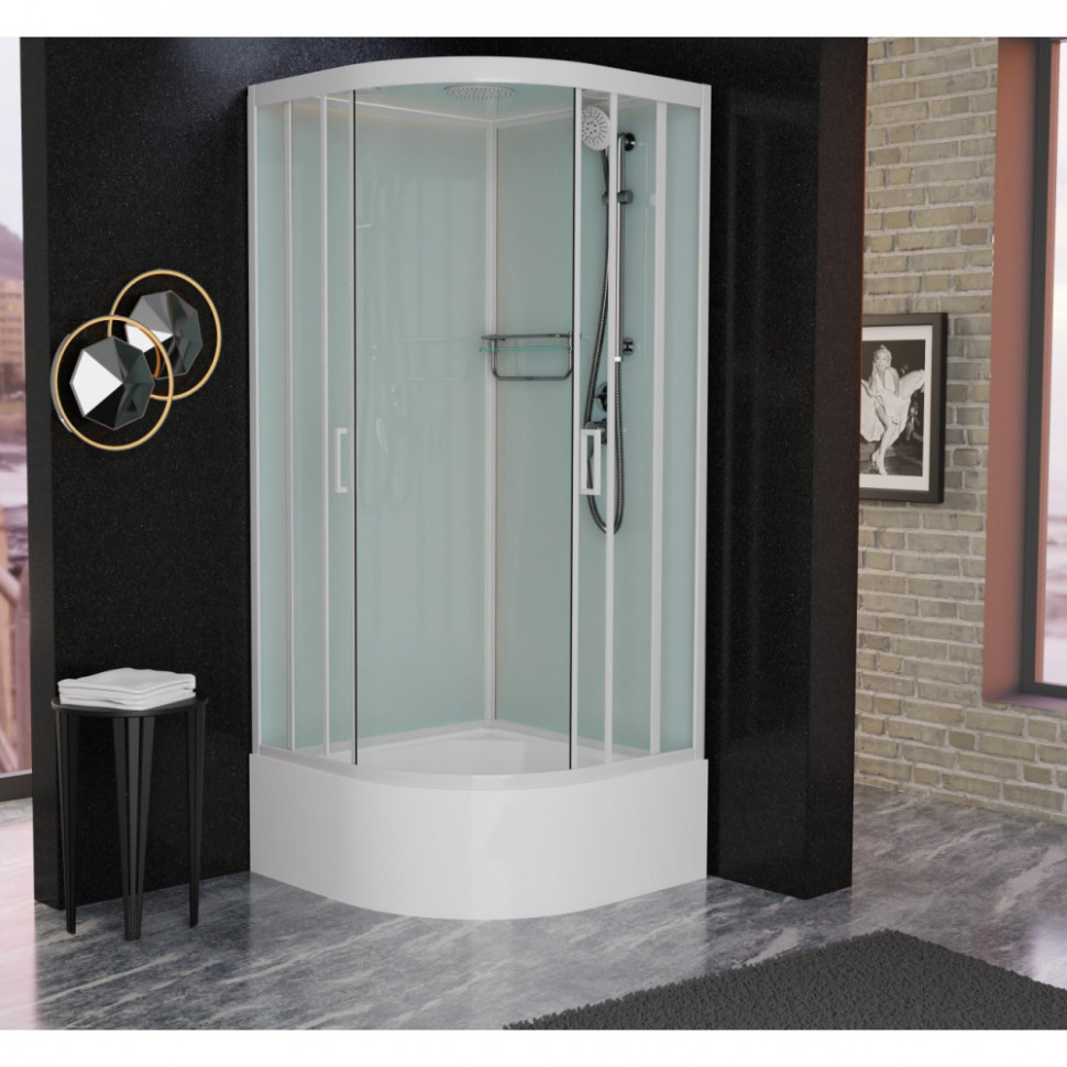 Душевая кабина Frank F409/2 White 90 х 90 см, высокий поддон, стекла прозрачные, профиль белый, 131009 
