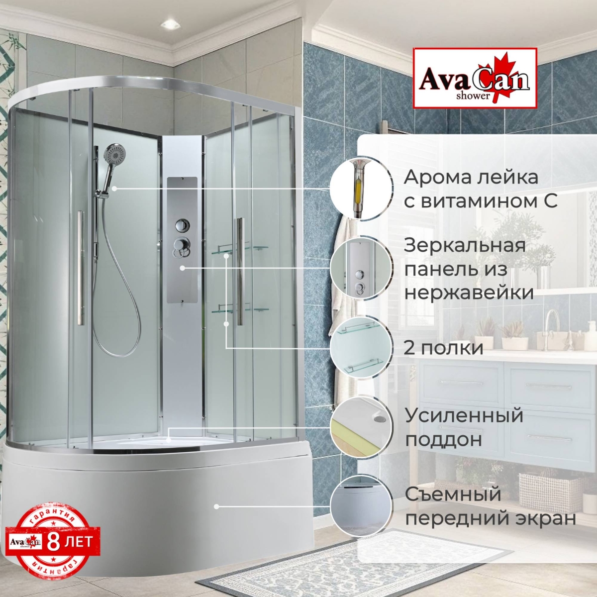 Душевая кабина EM5912RNT без крыши прозрачная 