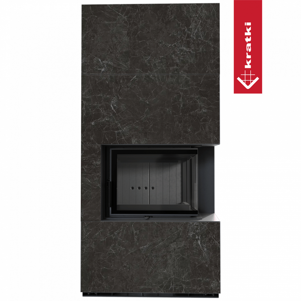 Каминокомплект Kratki PRO FLOKI NATURALI NERO GRECO, угловое стекло справа 