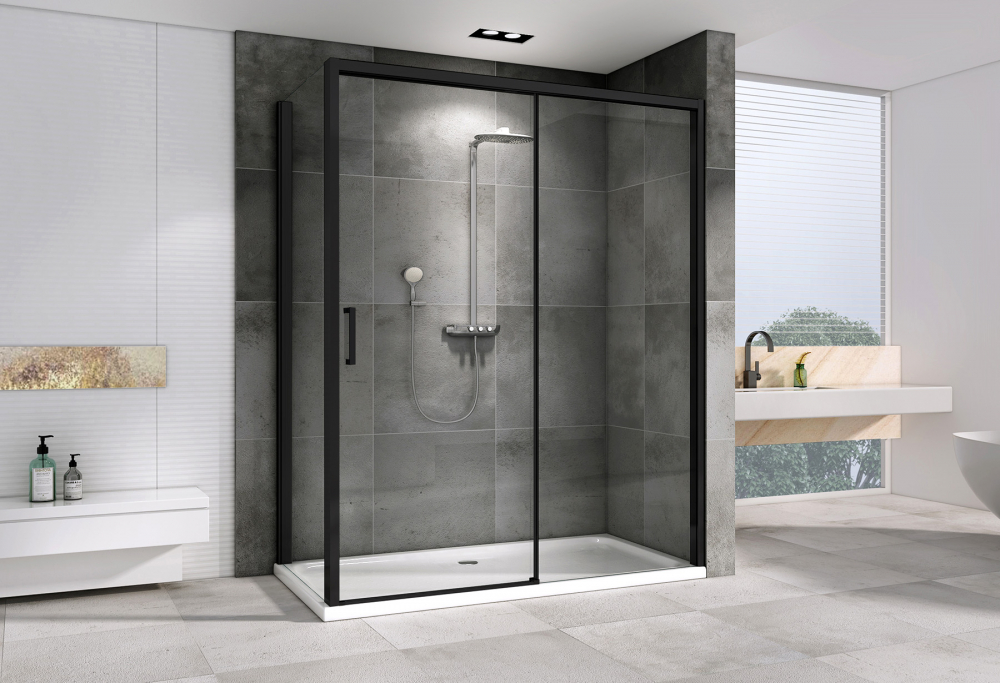 Душевой уголок Abber Komfort AG93120B-S92B, 120 х 90 см, стекло прозрачное, профиль черный 