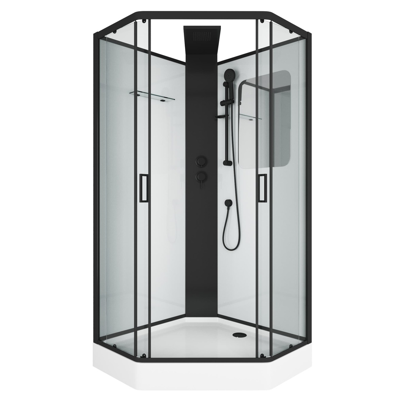 Душевая кабина Grossman Elegans 100 x 100 см, пятиугольная, профиль черный, GR250D 