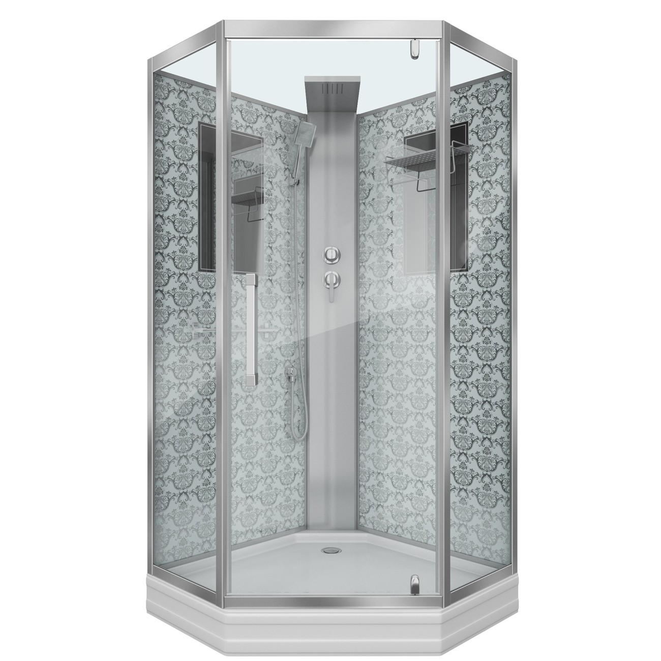 Душевая кабина Niagara Luxe NG-7799WBK (90x90х210) низкий поддон(15см),дверь распашная,стенки серебро,без крыши,4 места 