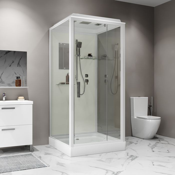 Душевая кабина Niagara Standart ST80/15Q (80х80х215) квадрат,поддон 15см,распашная,проф.белый,3 места 