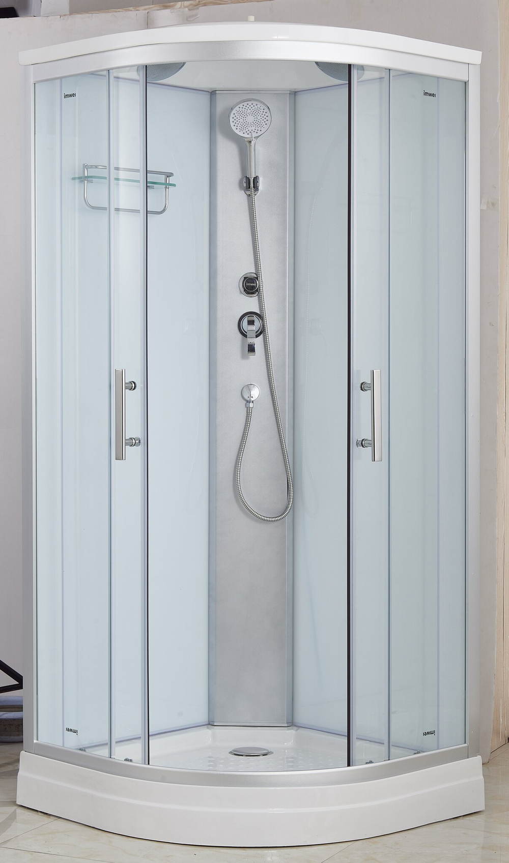 Душевая кабина Imwei XDM-09CW, 90 x 90 см, средний поддон, с крышей, стекла прозрачные, профиль серебристый 