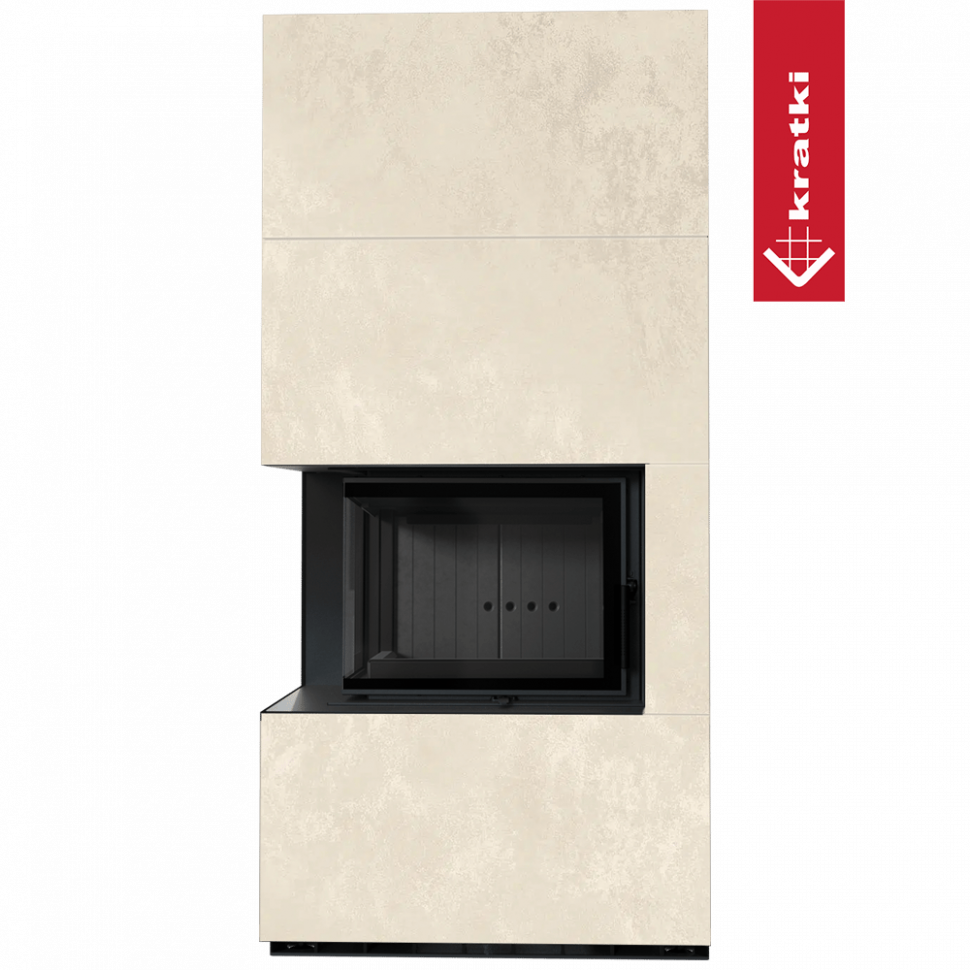 Каминокомплект Kratki PRO FLOKI BOX OXIDE BIANCO, угловое стекло слева 