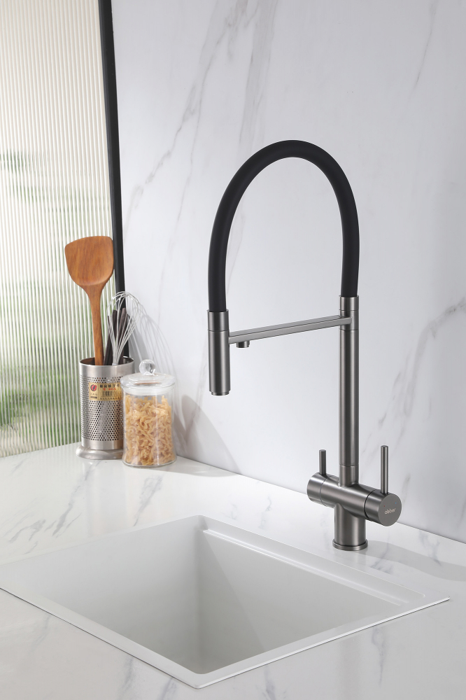 Смеситель Abber Wasser Kreis AF81141NG, для кухонной мойки с подключением к фильтру, с гибким изливом, цвет никель 