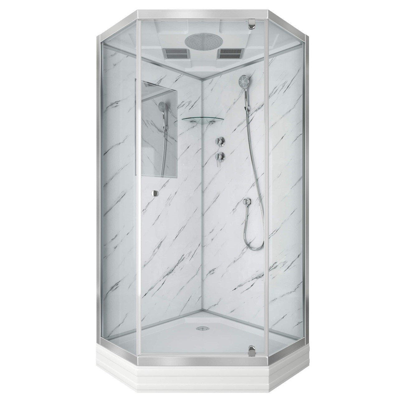 Душевая кабина Niagara Luxe NG-7702DM (100x100х210) низкий поддон(15см),дверь распашная,стенки мрамор,3 места 