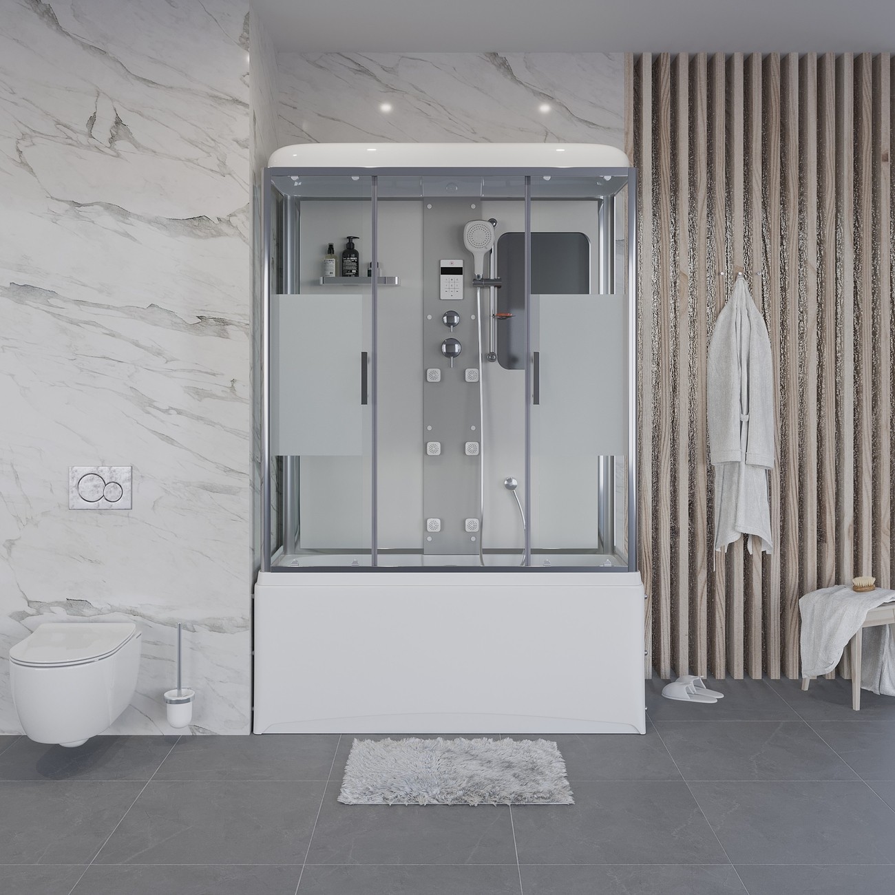 Душевая кабина Niagara Ultra NG-3150-01 150 x 70 см, высокий поддон, профиль хром, стекло прозрачное с матовой полосой, 31500164 