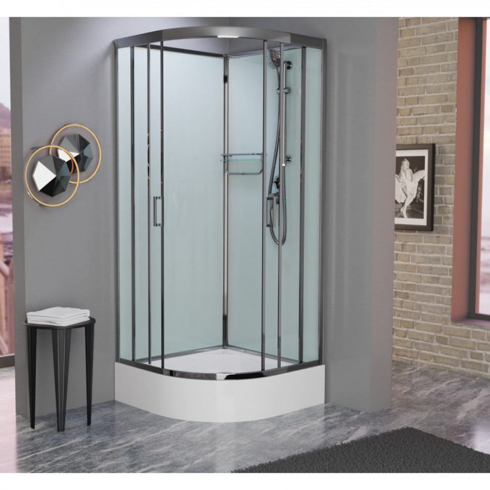 Душевая кабина Frank F400/1 М Brilliant без крыши, 100 х 100 см, средний поддон, стекла матовые, профиль хром, 20097 