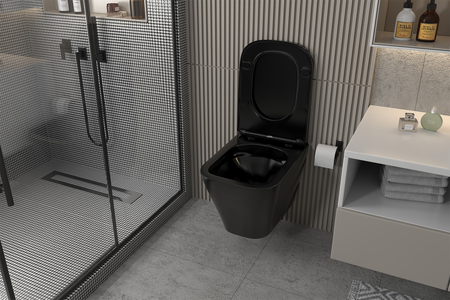 Подвесной унитаз Abber Rechteck AC1201MB, безободковый, сиденье микролифт, черный матовый 