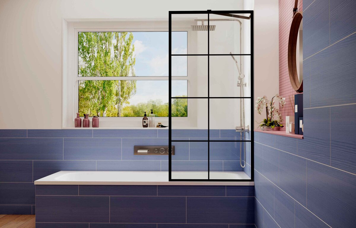 Шторка для ванны Ambassador Bath Screens 16041208 (70х140) черный,стекло прозрачное с рисунком,неподвижное,1 место 
