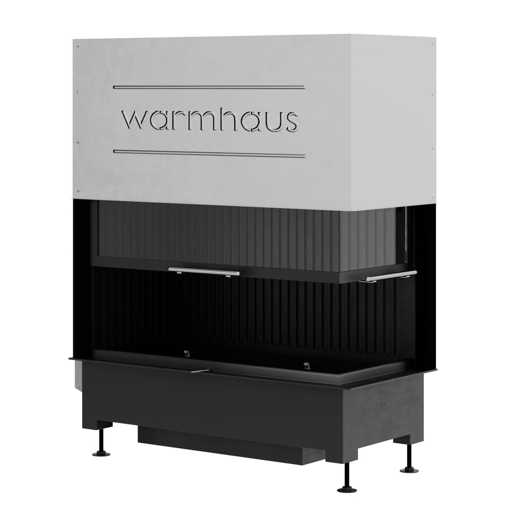 Каминная топка KANT R 100/57h (Warmhaus) с угловым стеклом правая, футеровка черные 3D панели 