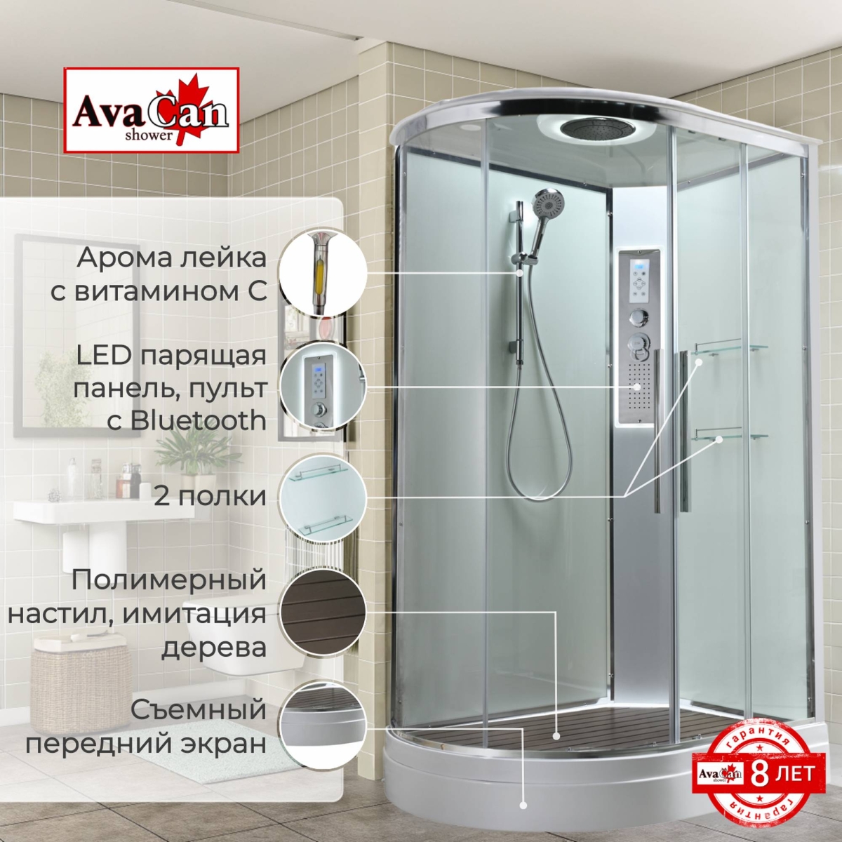 Душевая кабина EM2912RLEDT прозрачная 