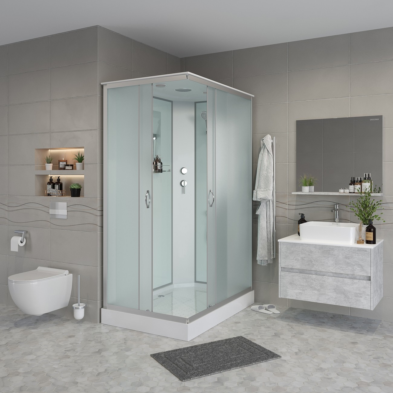 Душевая кабина Niagara Classic NG-43185-14Q (110х80х215) низкий поддон(13см),стекло матовое,3 места 