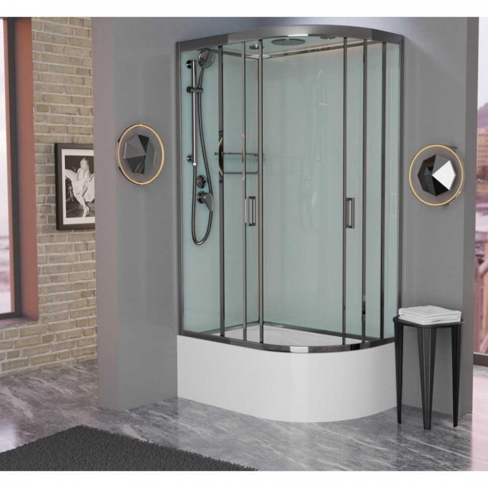 Душевая кабина Frank F412/2L/R Brilliant, 120 x 80 см, высокий поддон, стекла прозрачные, профиль хром, 187009/189009 