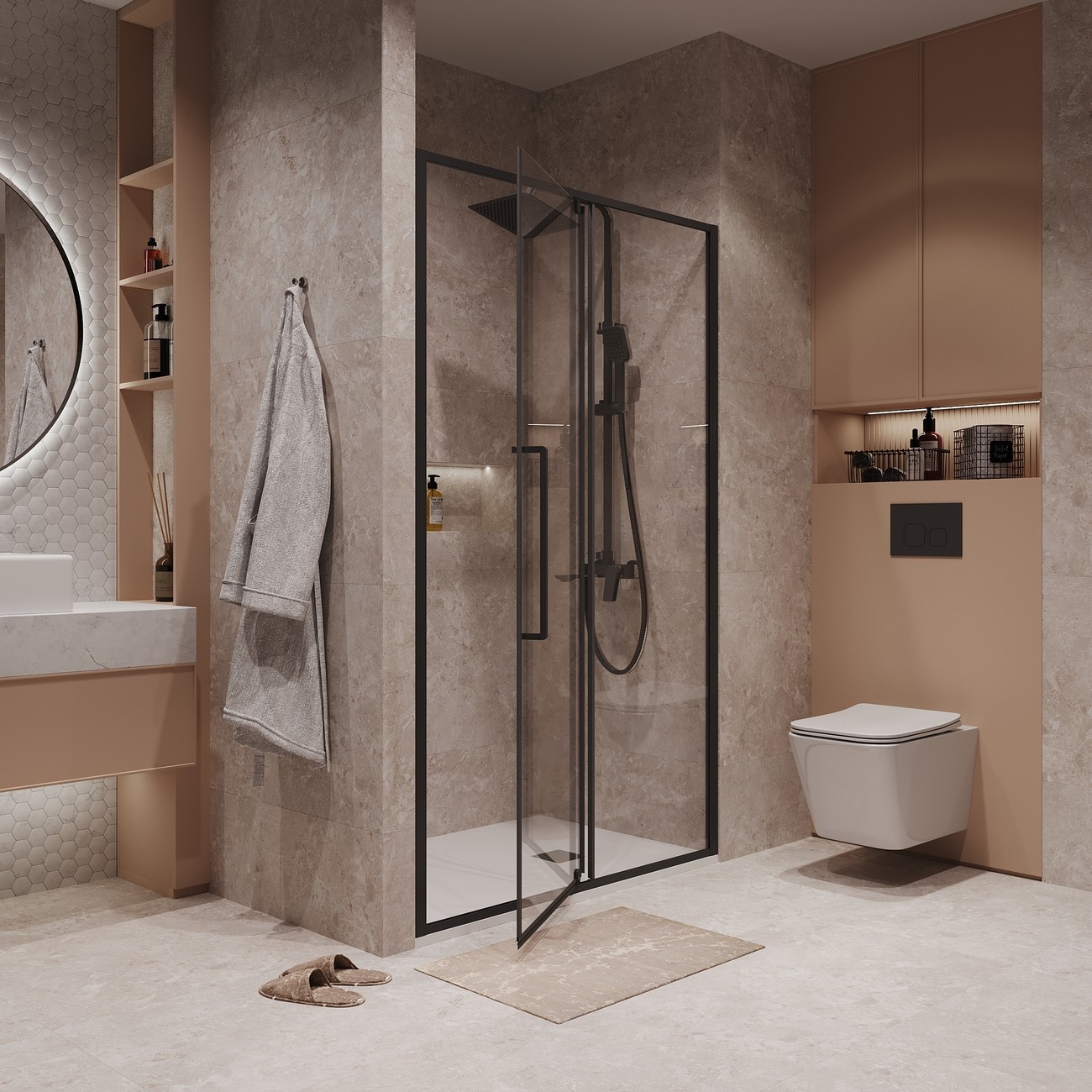 Дверь в нишу Niagara Nova NG-85-12AB (120х195) черный матовый,стекло прозрачное,дверь распашная,1 место 