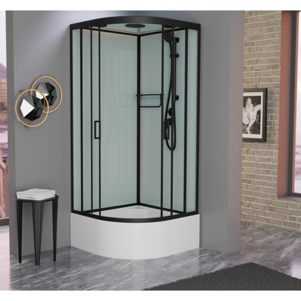 Душевая кабина Frank F400/2 Black 100 х 100 см, высокий поддон, стекла прозрачные, профиль черный, 149009 