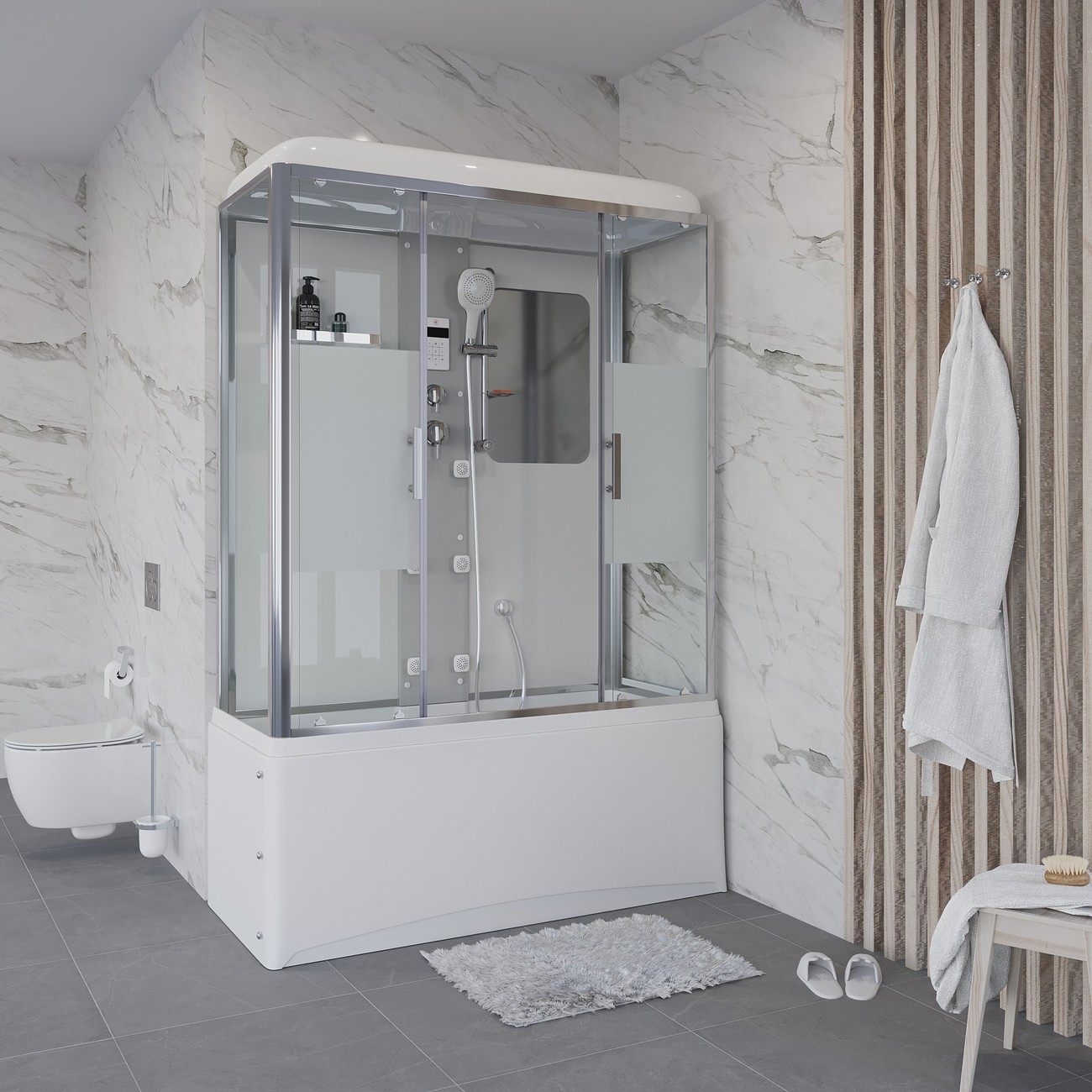 Душевая кабина Niagara Ultra NG-3150-01 150 x 70 см, высокий поддон, профиль хром, стекло прозрачное с матовой полосой, 31500164 