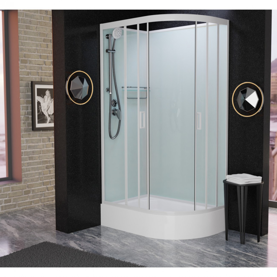 Душевая кабина Frank F412/1L/R М White, 120 x 80 см, без крыши, средний поддон, стекла матовые, профиль белый, 20029/20031 