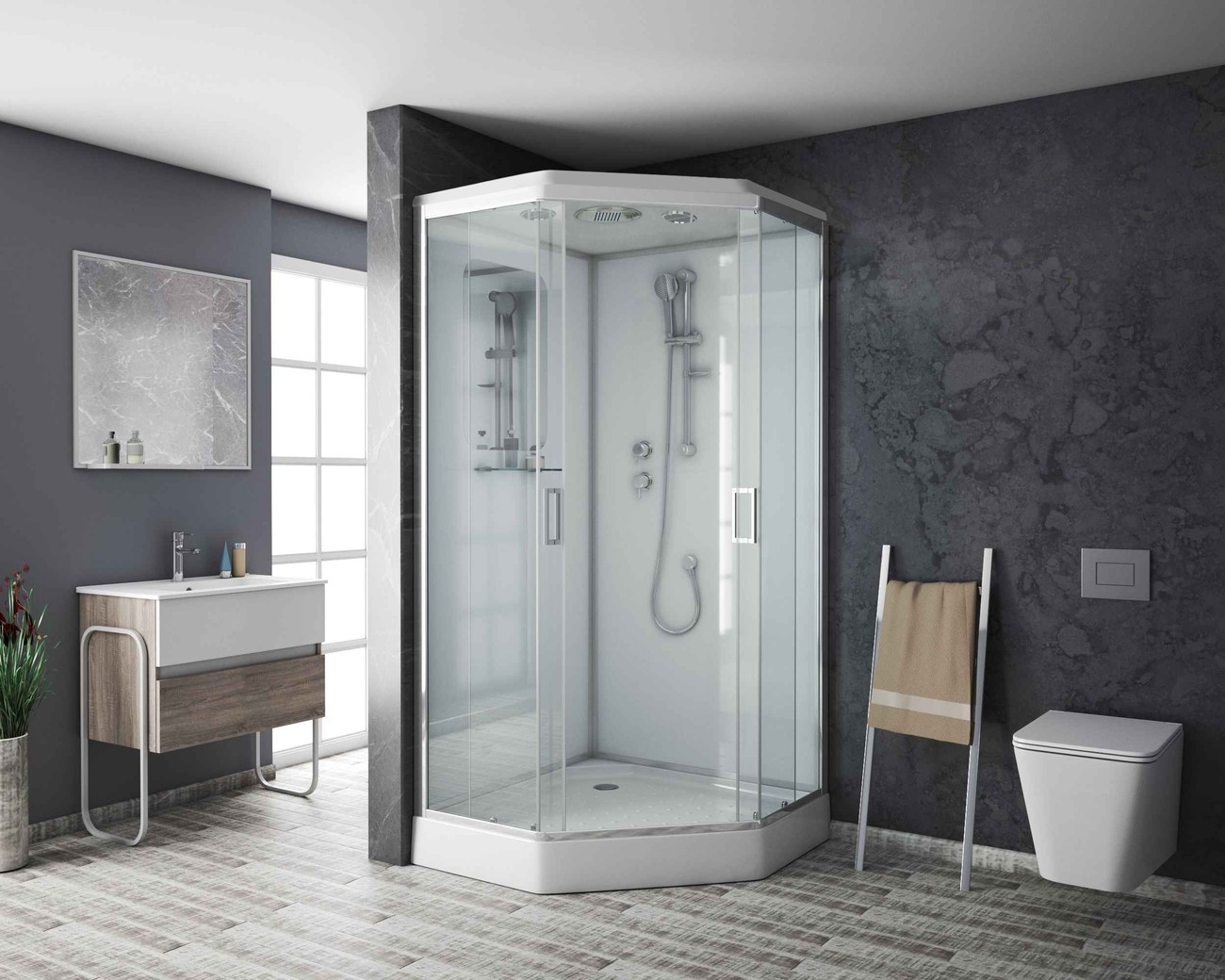 Душевая кабина Niagara Premium NG-6001-01D (90х90х220) низкий поддон(16 см),стекло прозрачное,4 места 