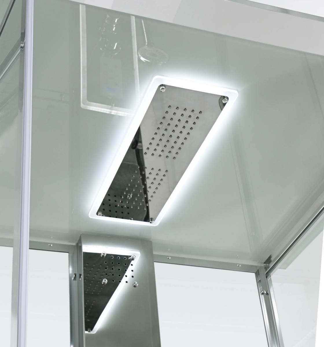 Душевая кабина AvaCan Z1910LEDMT, 78291, 100 x 100 см, крыша и задние стенки белый матовый, с LED подсветкой, с гидромассажем, с электрикой, поддон низкий, стекло прозрачное, профиль хром 