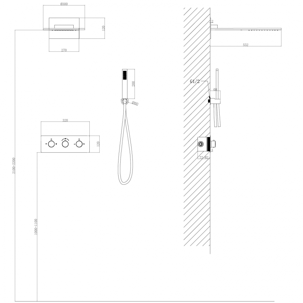 Душевая система Abber Wasser Kreis AF8151B, термостатическая, цвет черный матовый 