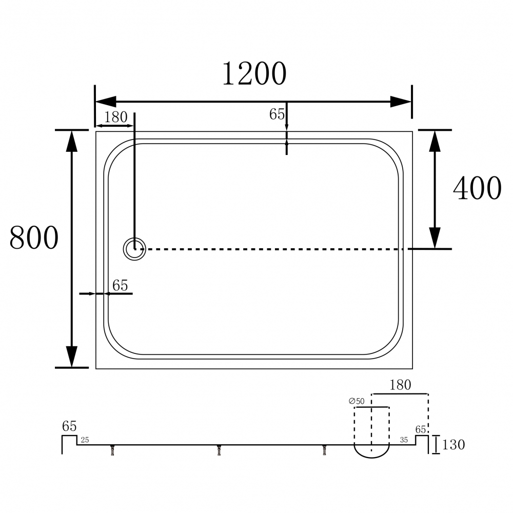 Душевой поддон Abber AD3C128, 80 x 120 см, прямоугольный, акриловый, белый 