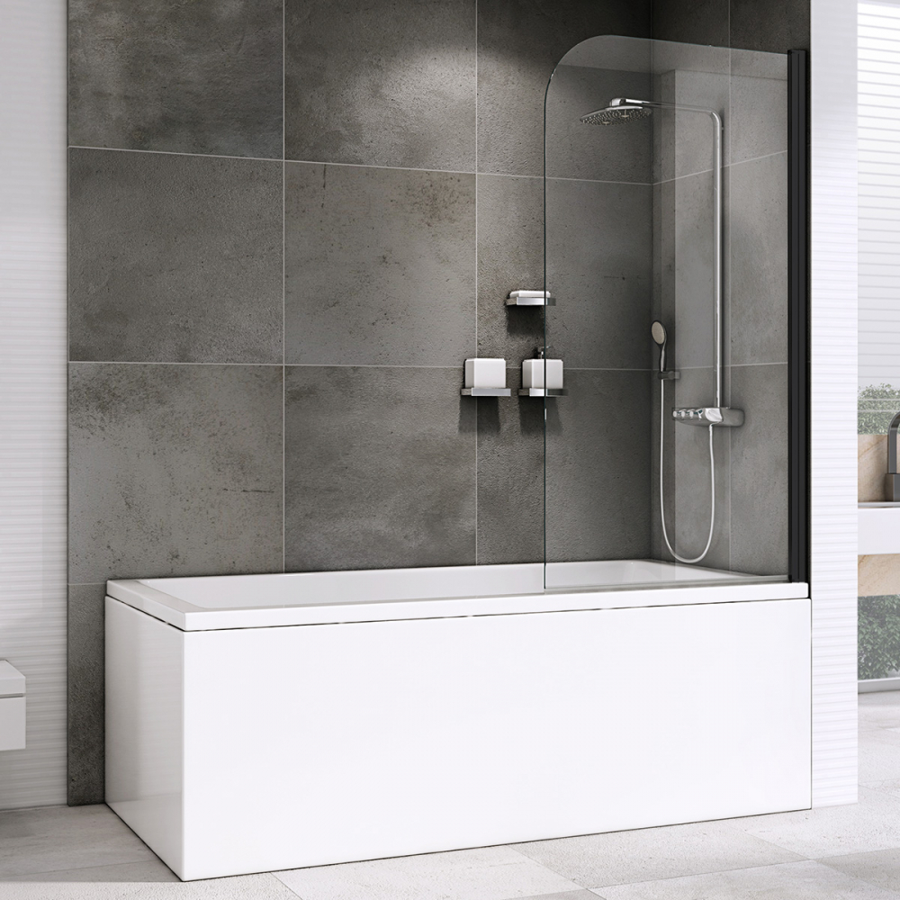 Шторка на ванну Abber Ewiges Wasser, 80 х 140 см, стекло прозрачное, профиль черный, AG52080B 