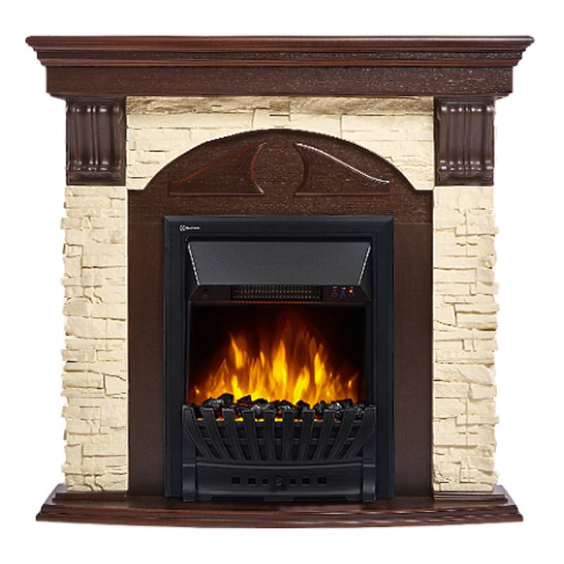Портал Firelight Torre Classic камень слоновая кость, шпон темный дуб 