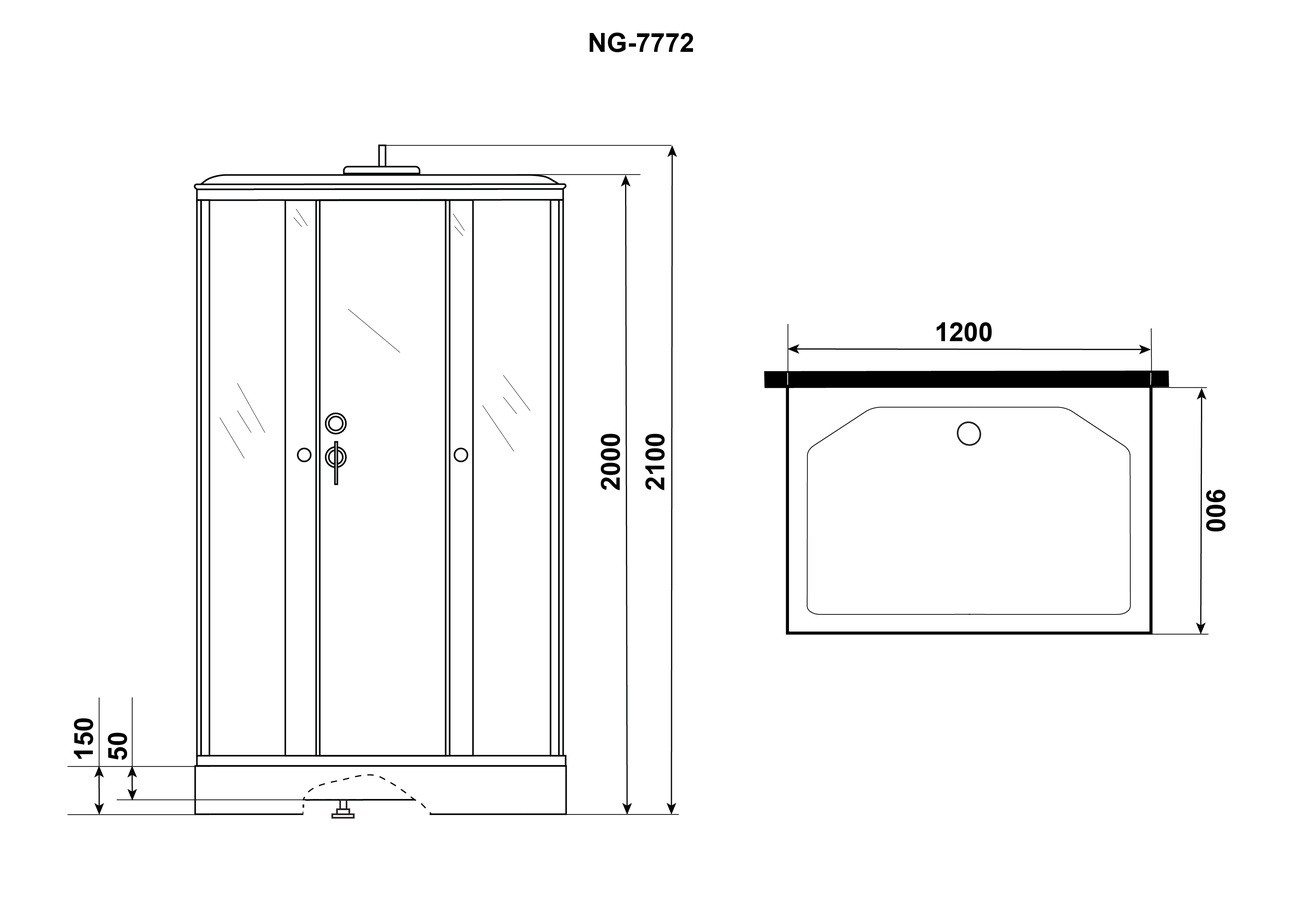 Душевая кабина Niagara Luxe NG-7772QW (120x90х210) низкий поддон(15см),дверь раздвижная,стенки серебро,4 места 