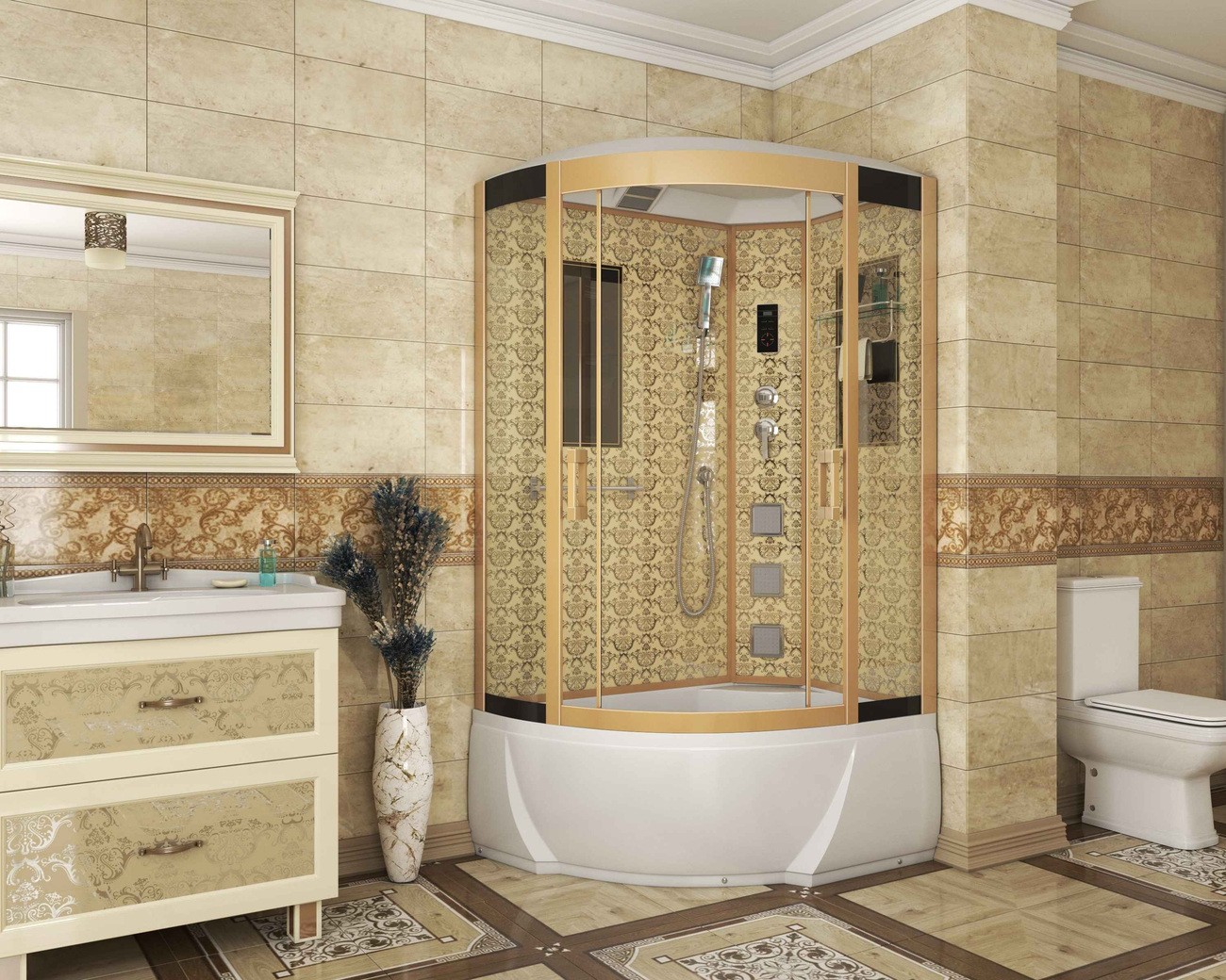 Душевая кабина Niagara Luxe NG-7712GR (80x120х215) высокий поддон(38см),дверь раздвижная,стенки золото,4 места 