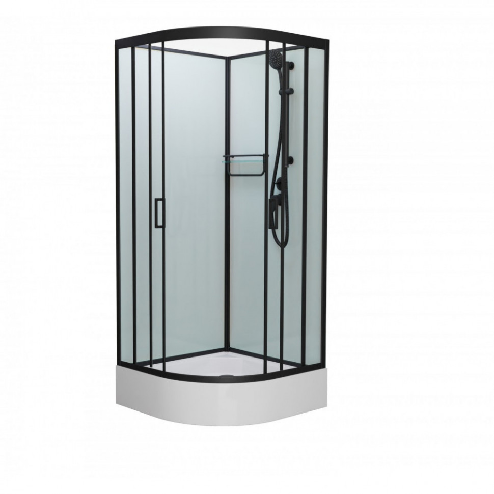 Душевая кабина Frank F400/1 Black без крыши 100 х 100 см, средний поддон, стекла прозрачные, профиль черный, 142009 