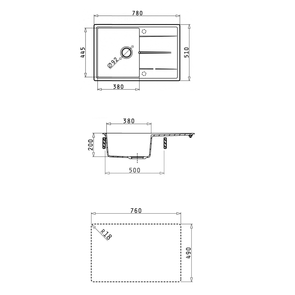 Кухонная мойка Abber Quarz AQ2904W, 78 см, кварцевый композит, крыло справа, белый матовый 