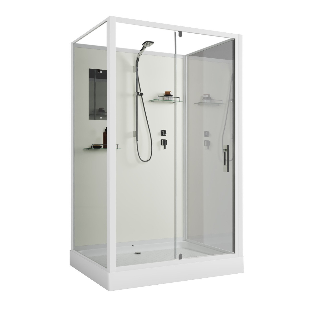 Душевая кабина Niagara Standart ST120/90/15Q/BK (120х90х200) прямоугольник,поддон 15см,распашная,проф.белый,без крыши,3 места 