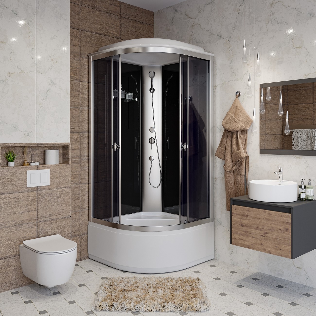 Душевая кабина Niagara Eco E90/40/TN, 90 х 90 см, с крышей, стекло тонированное, профиль серебро 