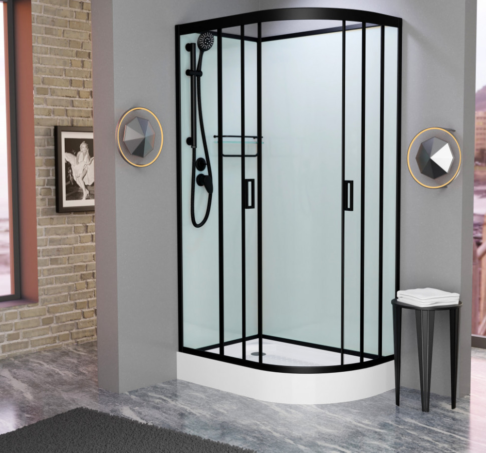 Душевая кабина Frank F412L/R Black без крыши, 120 x 80 см, низкий поддон, стекла прозрачные, профиль черный, 214014/214015 