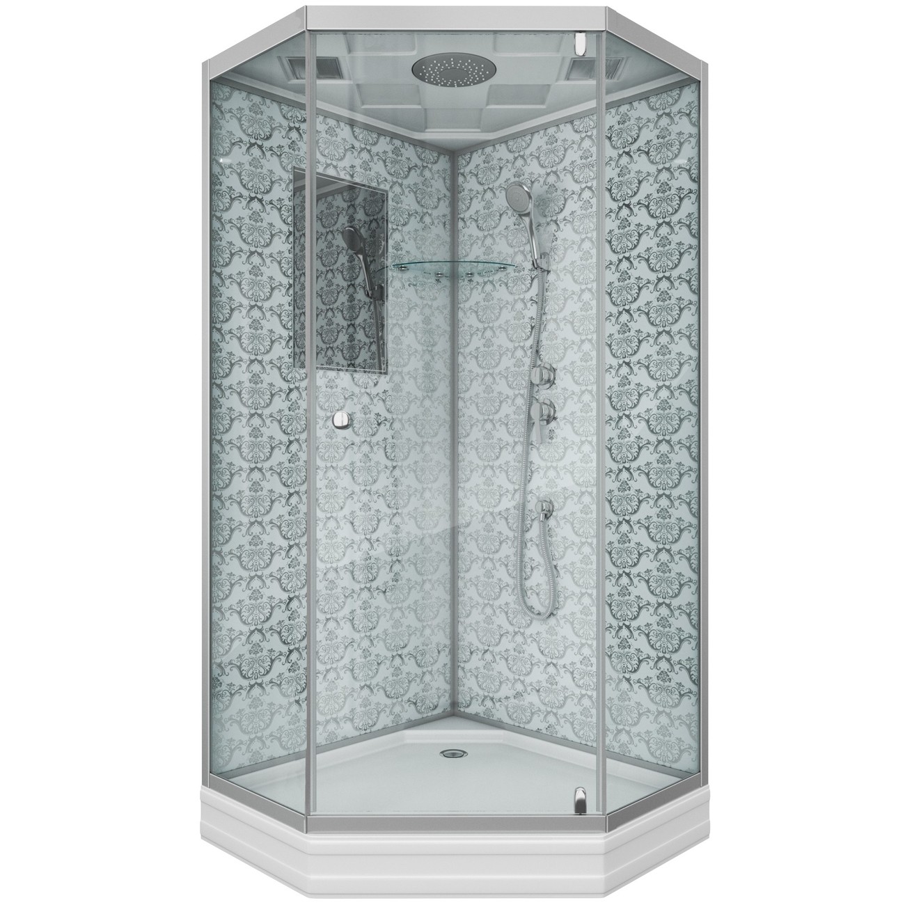 Душевая кабина Niagara Luxe NG-7701DW (90x90х210) низкий поддон(15см),дверь распашная,стенки серебро,3 места 