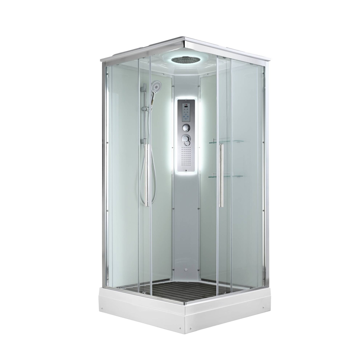 Душевая кабина Avacan K2080LED 78273, 80 х 80 см, с крышей, с LED подсветкой, поддон низкий, стекло прозрачное, профиль хром 