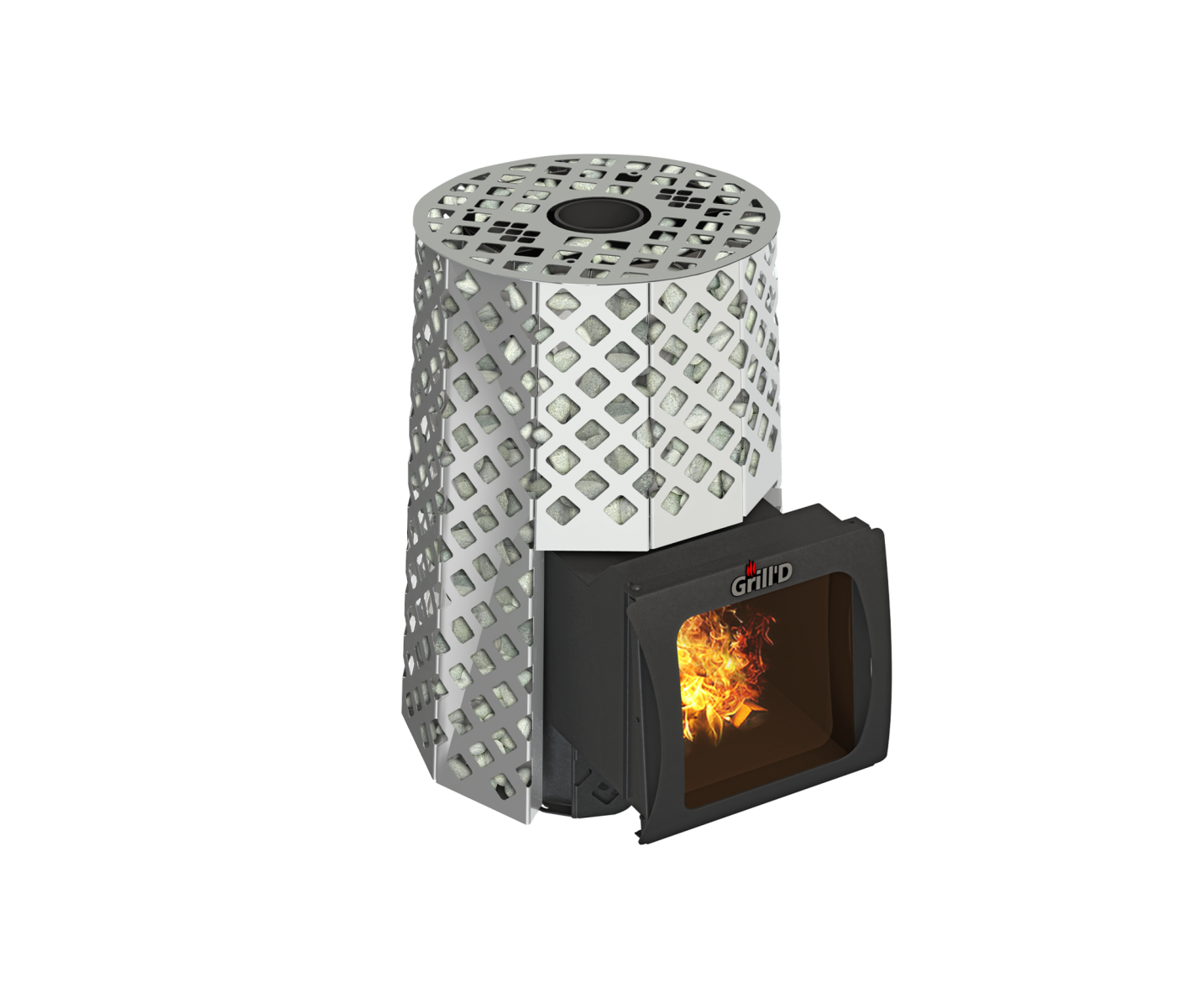Дровяная печь для бани Grill’D Violet Steel Romb Short Window Max Pro (Камень колотый, 100 кг) 