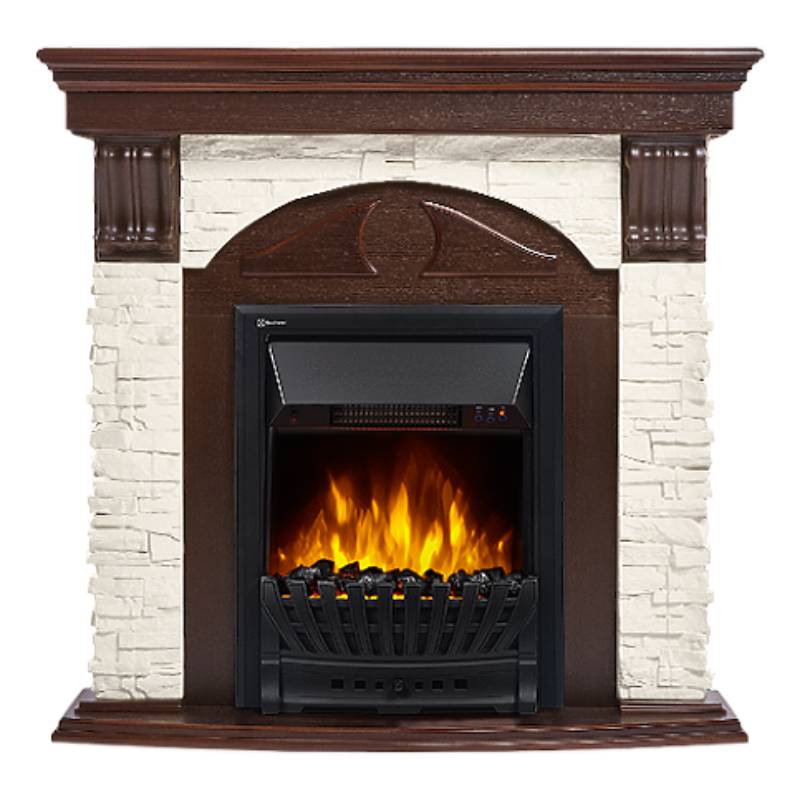 Портал Firelight Torre Classic камень белый, шпон темный дуб 