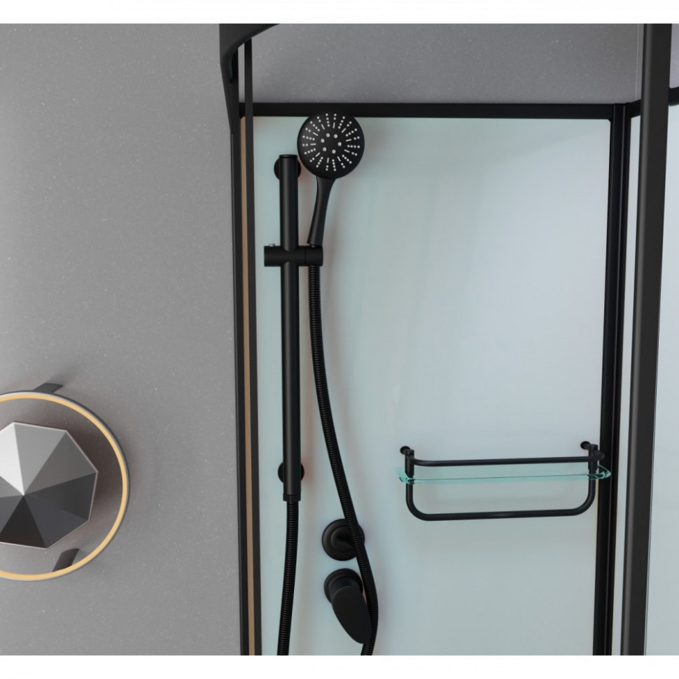 Душевая кабина Frank F412/2L/R Black без крыши, 120 x 80 см, высокий поддон, стекла прозрачные, профиль черный, 152009/154009 