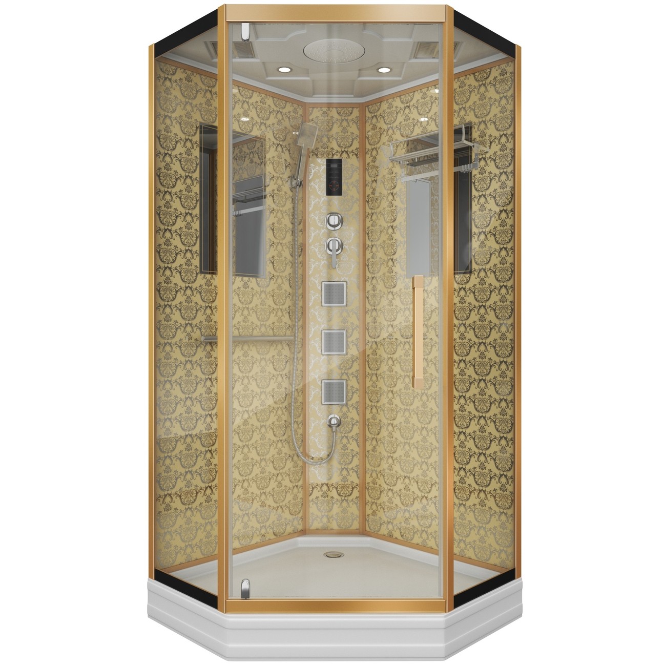 Душевая кабина Niagara Luxe NG-7717G (100x100х215) низкий поддон(15см),дверь распашная,стенки золото,4 места 