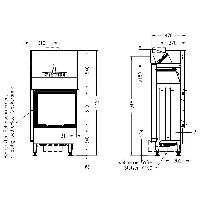 Каминная топка SPARTHERM Varia 2R-55 чёрный шамот 