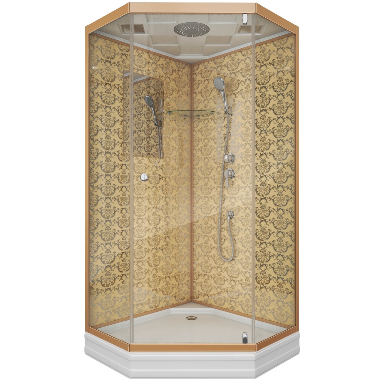 Душевая кабина Niagara Luxe NG-7701DG (90x90х210) низкий поддон(15см),дверь распашная,стенки золото,3 места 