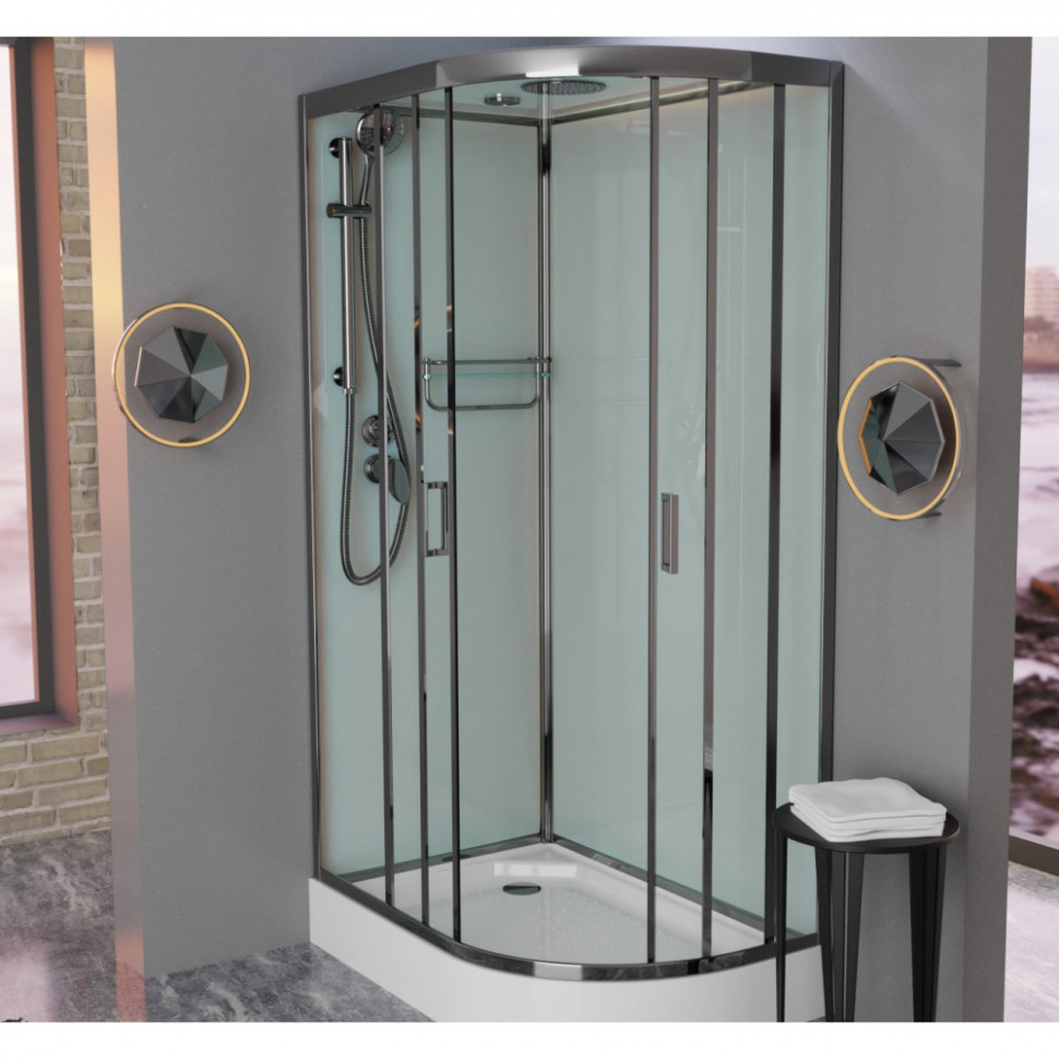 Душевая кабина Frank F418 L/R М Brilliant, 100 х 80 см, низкий поддон, стекла матовые, профиль хром, 20086/20088 