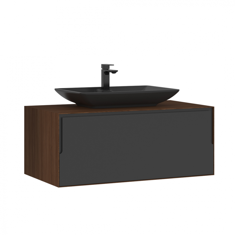 Тумба с раковиной Orka Craft 5001125, 100 см, подвесная, цвет орех/антрацит 