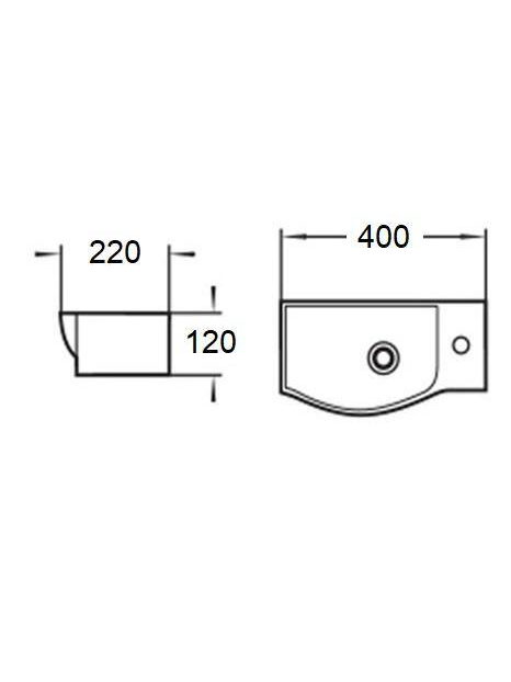 WW AISBACH 7940 GL-WT R Раковина подвесная (глянцевая белая) 400х220х120 мм 